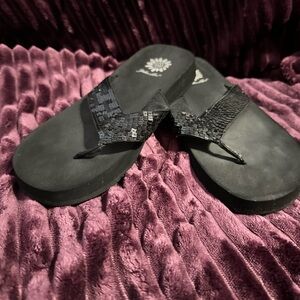 Yellow Box Black Sequin Sandals Size 6